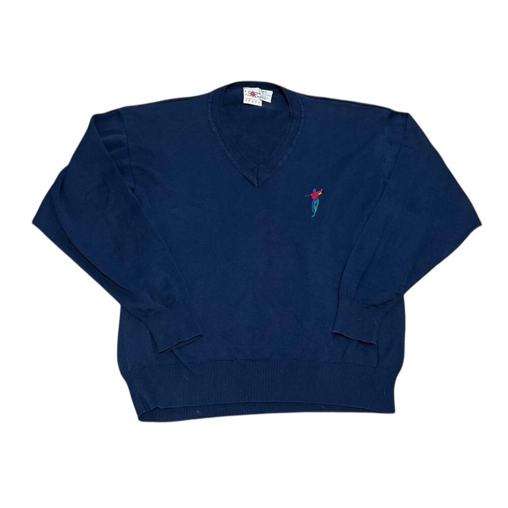Vintage COTTON TRADERS SPORT Navy Blue Embroidered Golf Logo V-Neck Sweater XL